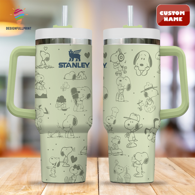 Custom Name Stanley Tumbler With Snoopy Design - Insulated Travel Mug 40Oz