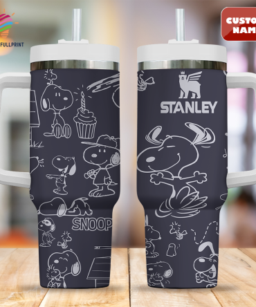 Custom Name Snoopy Tumbler - 40Oz Stanley Mug With Handle & Straw , Insulated Travel Cup