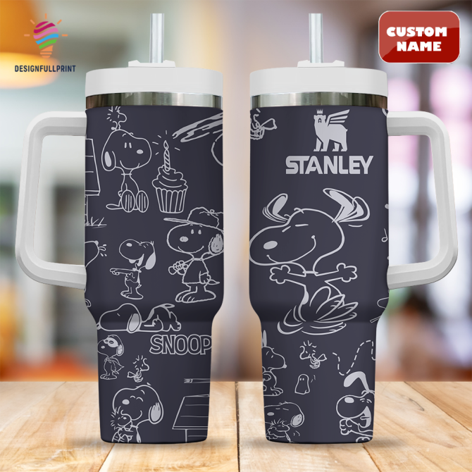 Custom Name Snoopy Tumbler - 40Oz Stanley Mug With Handle & Straw , Insulated Travel Cup