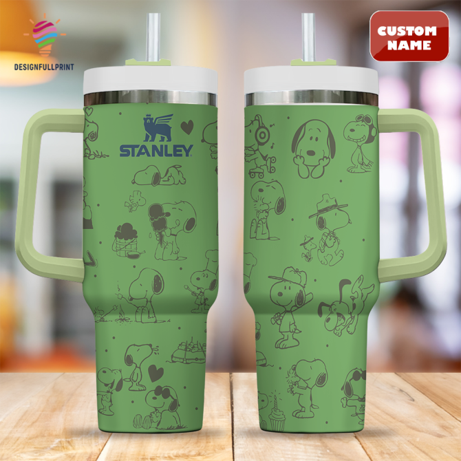 Custom Name Stanley Snoopy Tumbler - Insulated, Leak-Proof, 40Oz Travel Mug With Handle & Straw