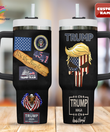 Custom Trump Tumbler With Handle – Patriotic Design, Personalized Name Option, 32Oz Travel Mug
