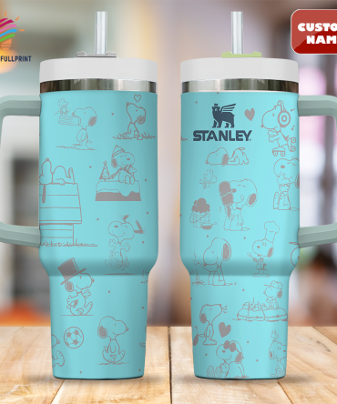 Custom Name Snoopy Stanley Tumbler - Blue Graphic Design, 40Oz Insulated Mug With Handle