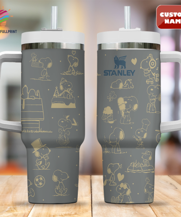 Custom Name Snoopy Tumbler - Insulated Stanley Mug With Handle & Straw, 20Oz