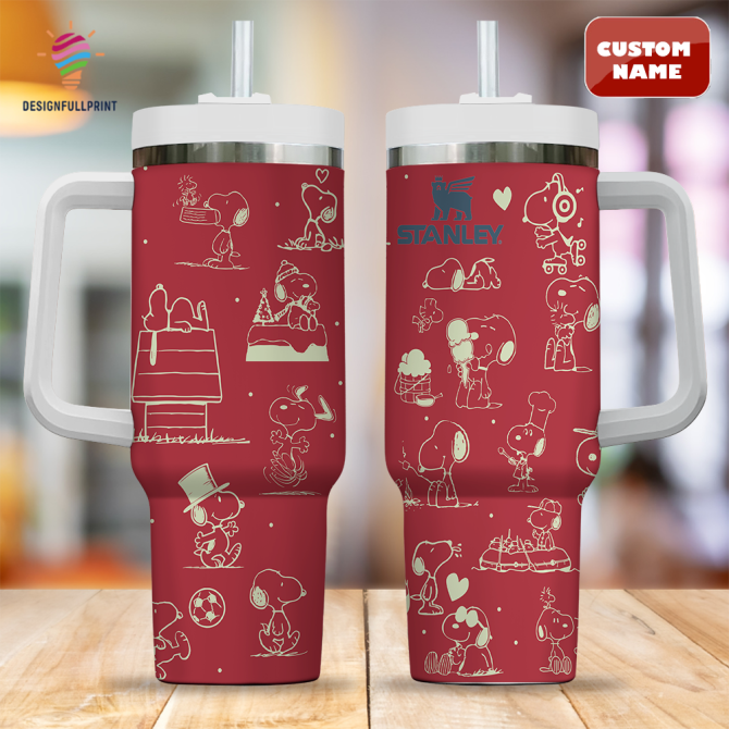 Custom Name Snoopy Insulated Tumbler - 30Oz Stanley Mug With Handle, Leak-Proof & Personalized Gift