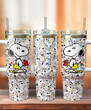 Charming Snoopy & Woodstock Travel Mug - Insulated, Spill-Proof, 40Oz Tumbler With Handle & Straw