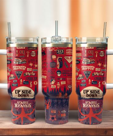 Stranger Things Themed Tumbler With Lid & Straw - Insulated Travel Mug For Hot & Cold Drinks