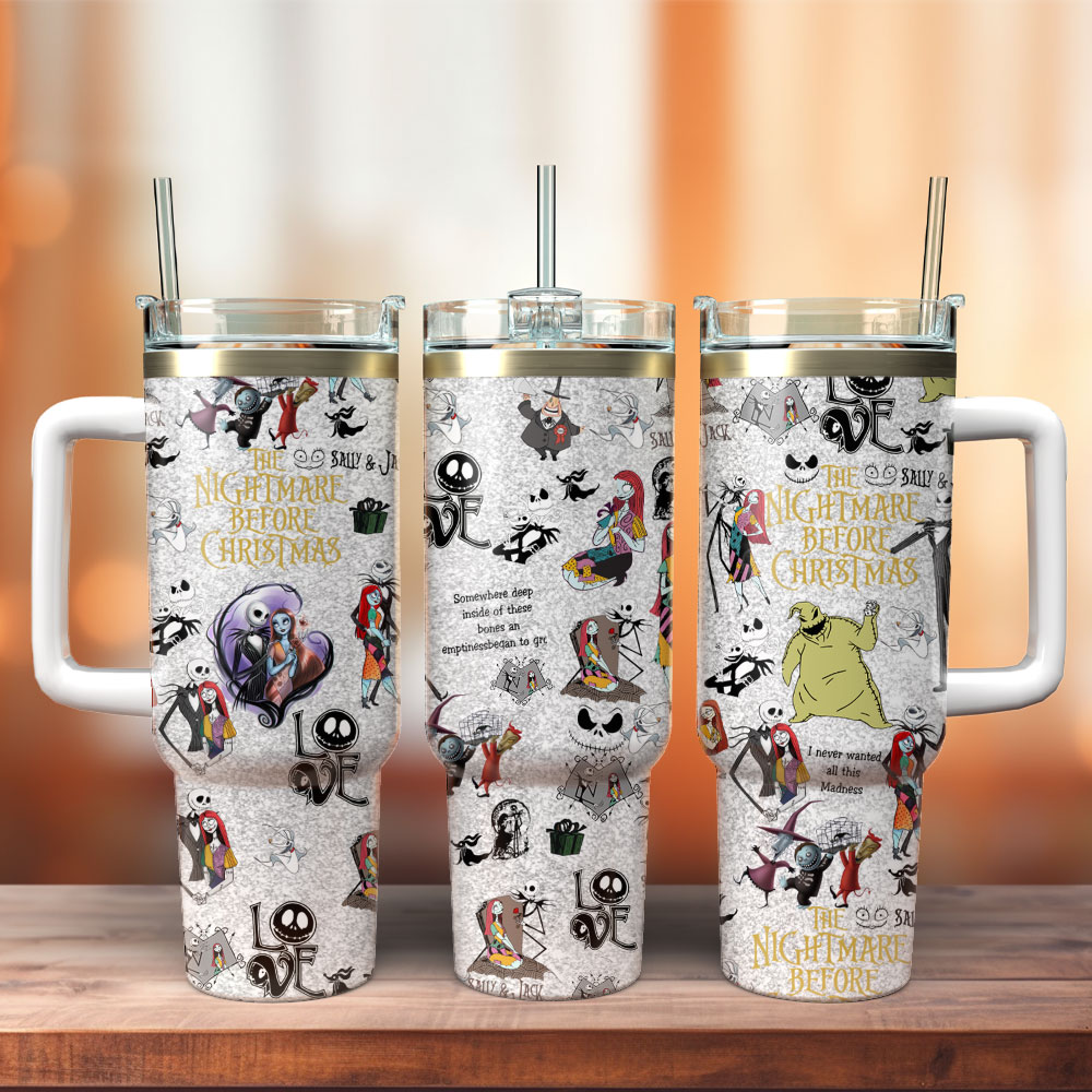 Nightmare Before Christmas Tumbler - Insulated Travel Mug With Straw & Handle - 20Oz
