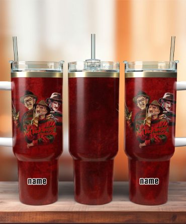 Custom Horror Movie Tumbler With Handle - Personalized Insulated Travel Mug