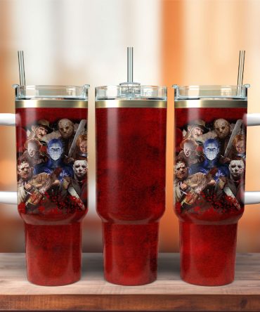 Chilling Horror Movie Tumbler With Handle & Straw - Double Wall Insulated, Perfect Gift For Thriller Fans