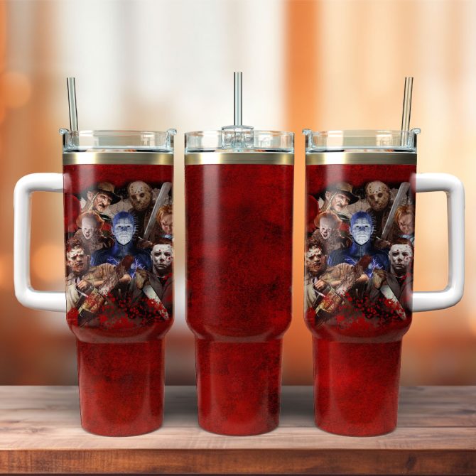 Chilling Horror Movie Tumbler With Handle & Straw - Double Wall Insulated, Perfect Gift For Thriller Fans