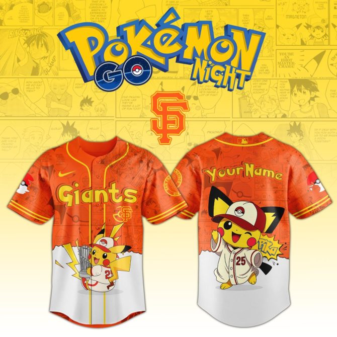 Custom Pokémon Giants Baseball Jersey - Pikachu Design - Perfect For Fans