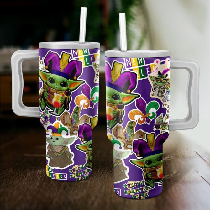Festive Baby Alien Mardi Gras Tumbler With Straw – New Orleans Style Travel Mug