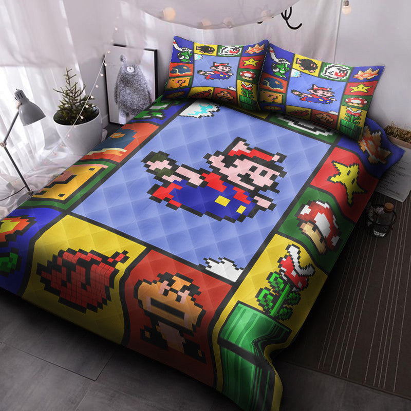 Retro Gaming Themed Bedding Set - Cozy Pixel Art Duvet Cover With Pillowcases