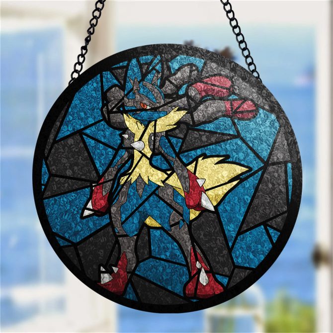 Stunning Stained Glass Style Decorative Hanging Panel With Blue And Yellow Design - Perfect For Home Decor - Image 4