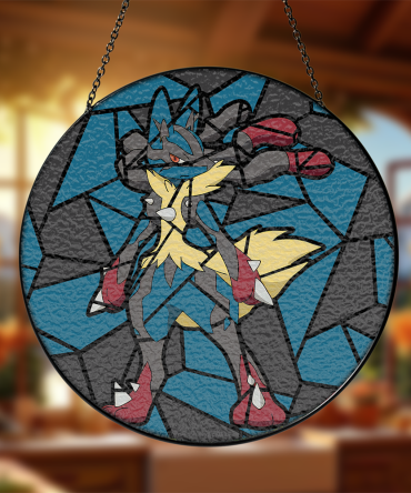 Stunning Stained Glass Style Decorative Hanging Panel With Blue And Yellow Design - Perfect For Home Decor