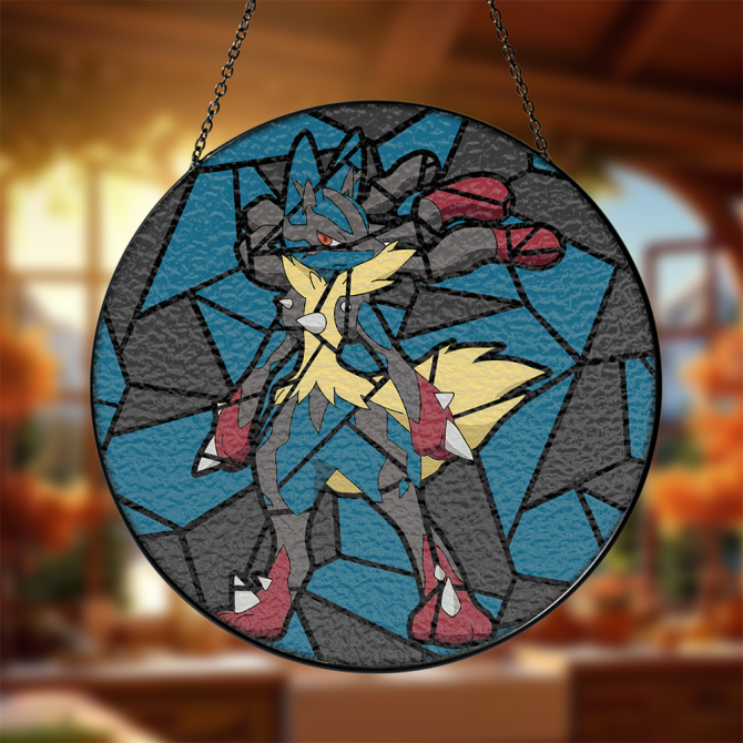 Stunning Stained Glass Style Decorative Hanging Panel With Blue And Yellow Design - Perfect For Home Decor