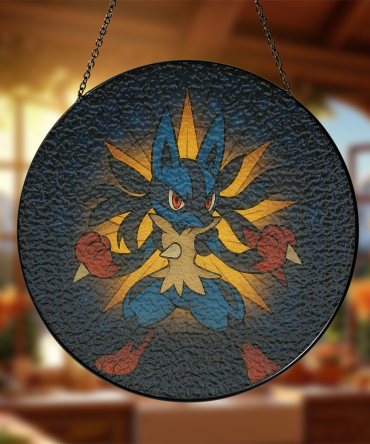 Unique Pokemon Lucario-Themed Circular Wall Art - Perfect For Any Pokémon Fan'S Decor!