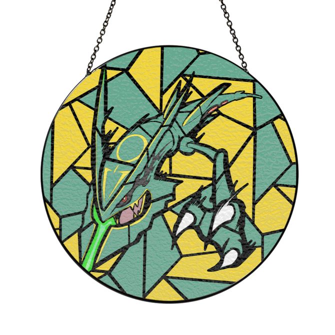 Mega Rayquaza Pokemon Stained Glass Window Hanging Panel Suncatcher Decor - Image 3