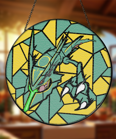 Mega Rayquaza Pokemon Stained Glass Window Hanging Panel Suncatcher Decor