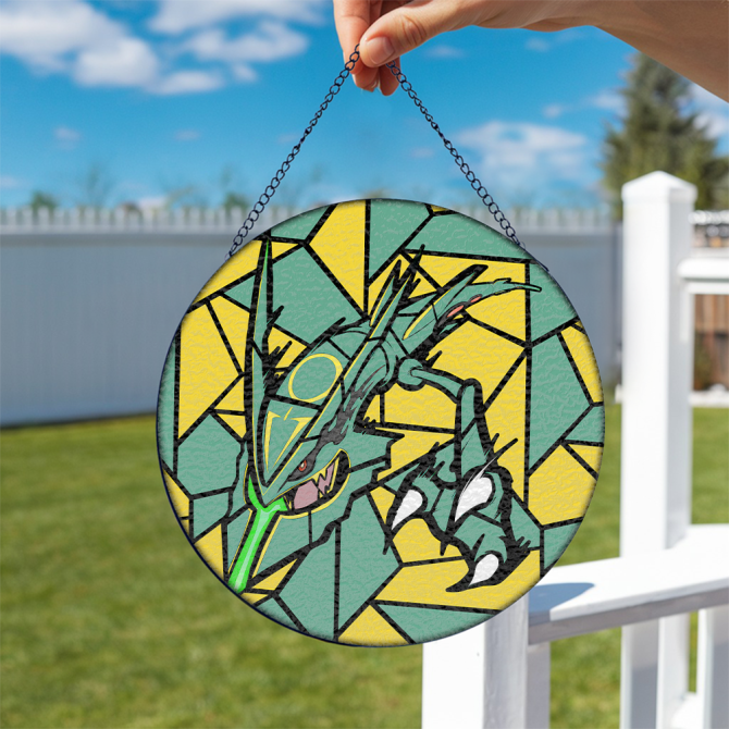 Mega Rayquaza Pokemon Stained Glass Window Hanging Panel Suncatcher Decor - Image 2