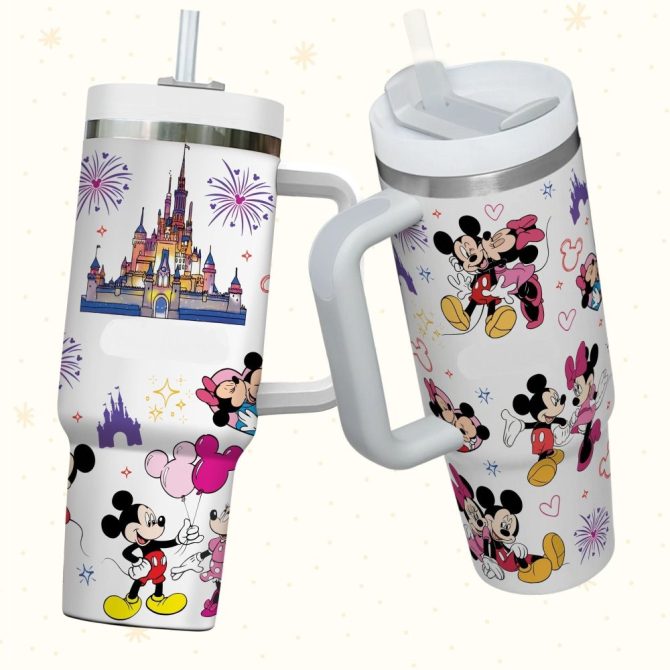 Colorful Disney Castle & Characters Tumbler With Handle - 24Oz Insulated Travel Mug For Kids & Adults - Image 2