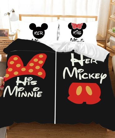 His & Her Mickey Minnie Bedding Set - Cozy Couples Duvet Cover 3Pc