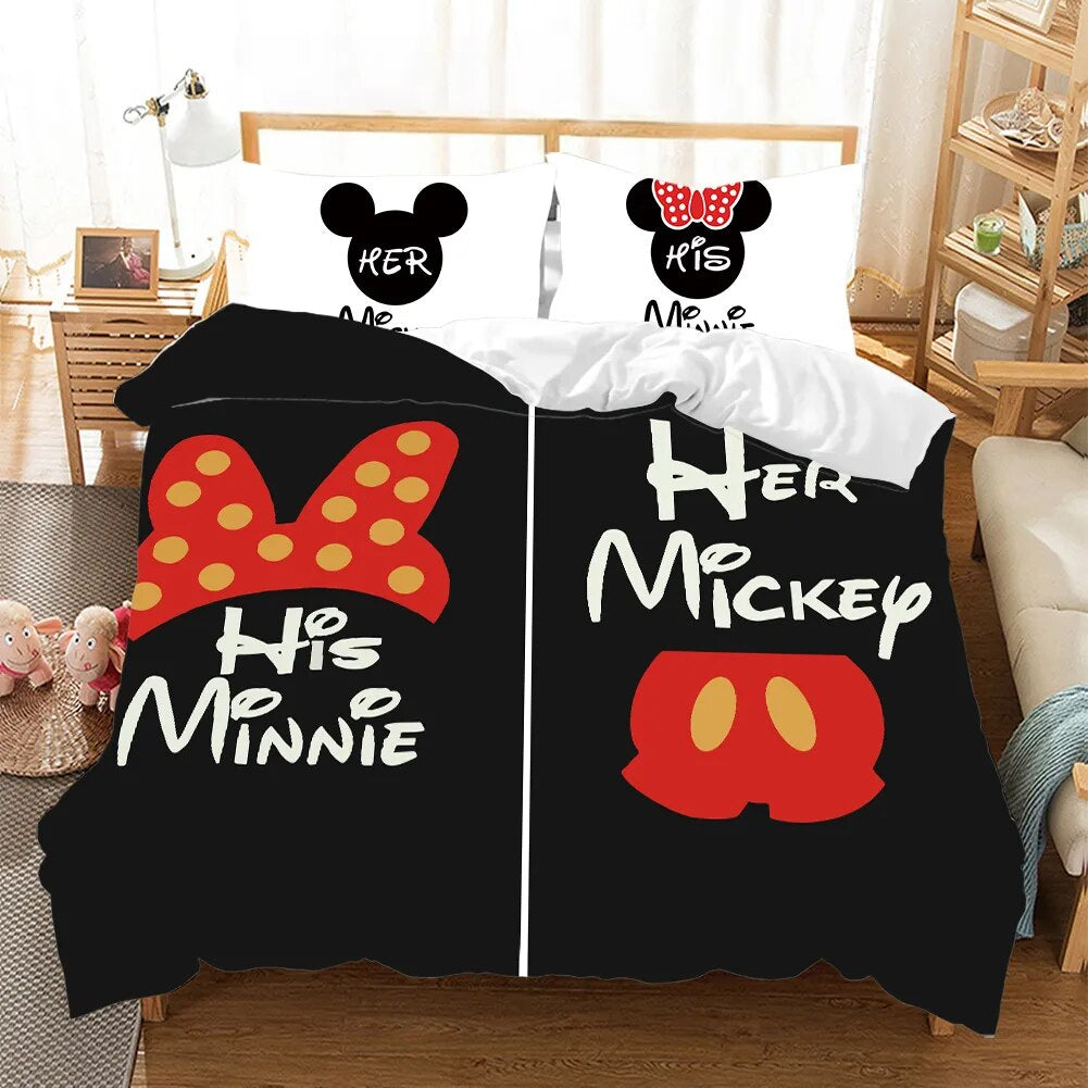 His & Her Mickey Minnie Bedding Set - Cozy Couples Duvet Cover 3Pc
