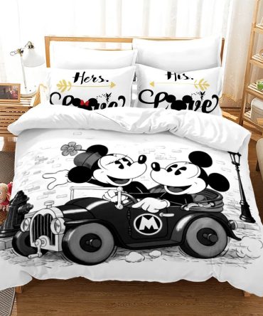 Cozy Cartoon Couple Bedding Set – Cute Black & White Print Duvet Cover For Kids & Adults