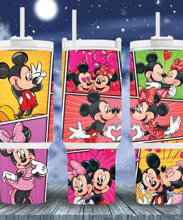 Disney Mickey & Minnie Lovers Tumbler - Cute Cartoon Design, 40Oz Capacity, Gift For Fans