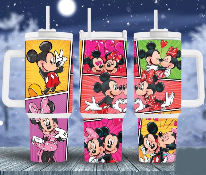 Disney Mickey & Minnie Lovers Tumbler - Cute Cartoon Design, 40Oz Capacity, Gift For Fans