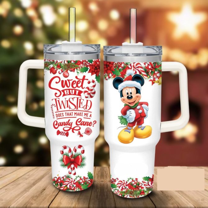 Festive Mickey Christmas Tumbler – Sweet & Twisted Candy Cane Design – Perfect Holiday Gift!