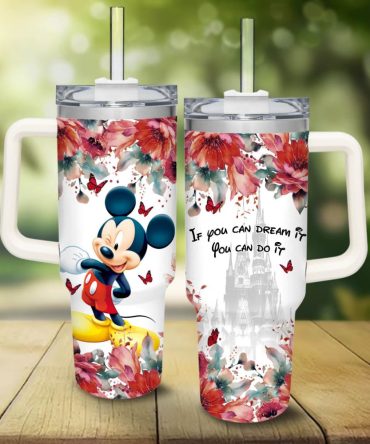 Disney Mickey Mouse Floral Tumbler With Handle & Straw - Inspirational Gift
