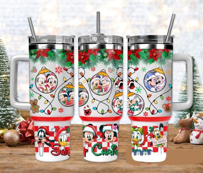 Festive Holiday Disney Character Tumbler With Straw - Christmas Gift Mug For Fans