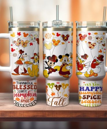 Disney Fall Tumbler Set – Mickey & Friends Thanksgiving Pumpkin Spice Mug With Handle