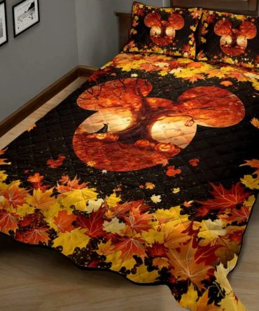 Cozy Autumn Leaves Quilt Set With Tree Design – Perfect Fall Bedroom Decor