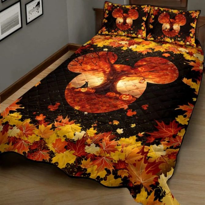 Cozy Autumn Leaves Quilt Set With Tree Design – Perfect Fall Bedroom Decor