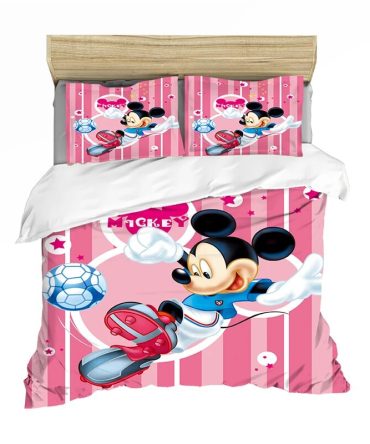 Kids' Mickey Mouse Soccer Bedding Set - Fun & Cozy Pink Duvet Cover & Pillowcase
