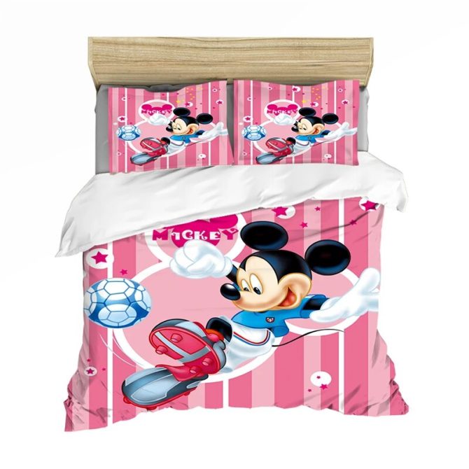 Kids' Mickey Mouse Soccer Bedding Set - Fun & Cozy Pink Duvet Cover & Pillowcase