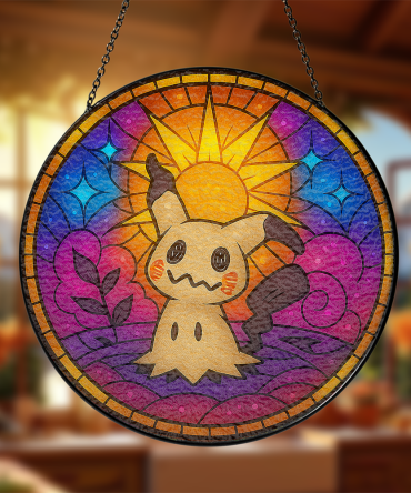 Colorful Stained Glass Sun Catcher With Cute Character Design - Perfect Home Decor Gift
