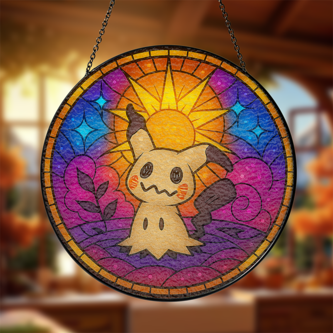 Colorful Stained Glass Sun Catcher With Cute Character Design - Perfect Home Decor Gift