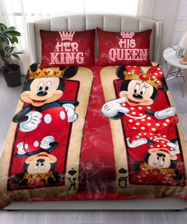 Disney King & Queen Bedding Set - Cute Cartoon Couple Duvet Cover For Kids & Adults, Soft & Cozy!