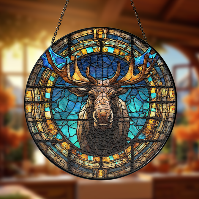 Handcrafted Stained Glass Moose Sun Catcher - Rustic Home Decor Art Piece - Image 3