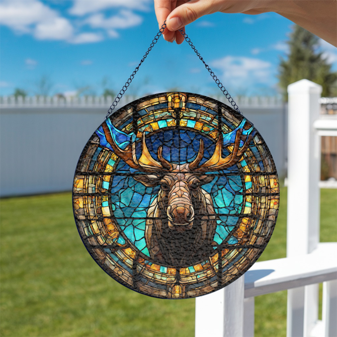 Handcrafted Stained Glass Moose Sun Catcher - Rustic Home Decor Art Piece - Image 4