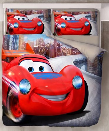 Racing Car Kids' Bedding Set - Twin/Full - Vibrant Red Cartoon Design For Boys' Room