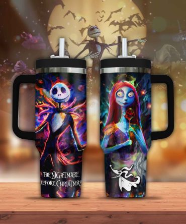 Nightmare Before Christmas Travel Mug – Vibrant Jack & Sally Design – 16Oz Insulated Tumbler With Lid