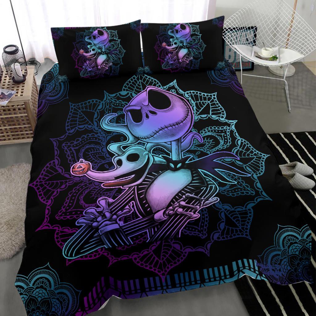 Glow-In-The-Dark Skeleton Bedding Set - Cozy & Spooky Design - 3-Piece Queen/King Duvet Cover - Image 3