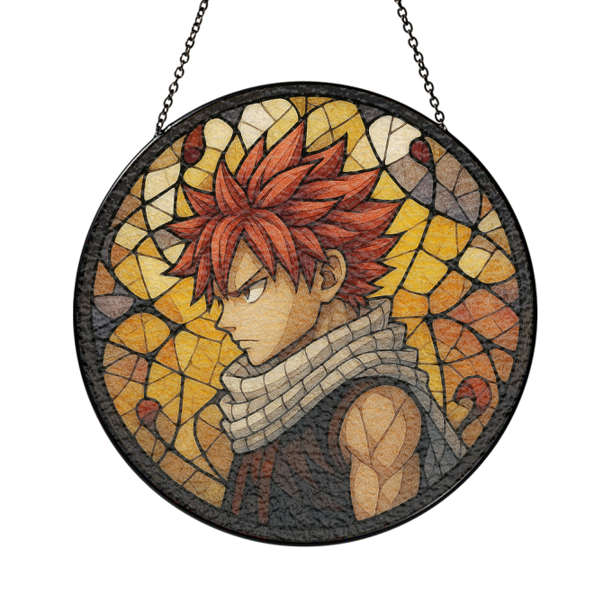 Anime Stained Glass Suncatcher - Vibrant Red-Haired Warrior Design For Home Decor - Image 3
