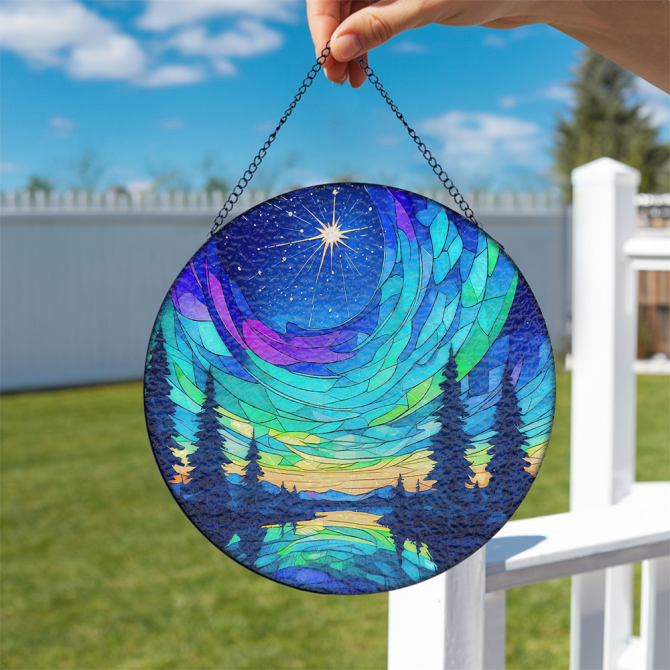 Enchanting Stained Glass Suncatcher - Starry Night Forest Scene For Home Decor - Image 2