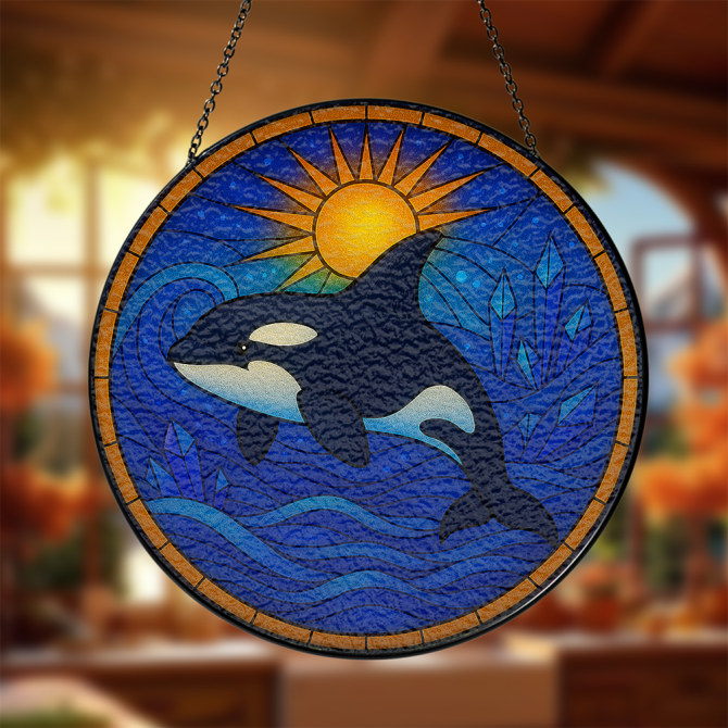 Stunning Orca Stained Glass Sun Catcher - Handcrafted Ocean Decor For Home & Garden