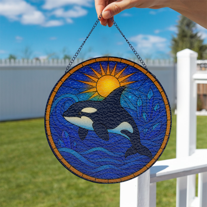 Stunning Orca Stained Glass Sun Catcher - Handcrafted Ocean Decor For Home & Garden - Image 2